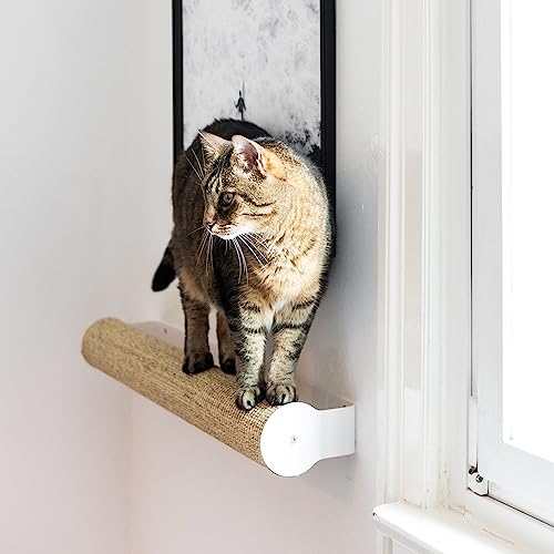 LucyBalu® CATWALK Kratzstamm für die Wand | Kletterwand Kratzmöbel | Kratzsäule aus Sisal | Wandkratzbaum | Naturkratzbaum | Sisalstamm | Weiß/Sand von LucyBalu