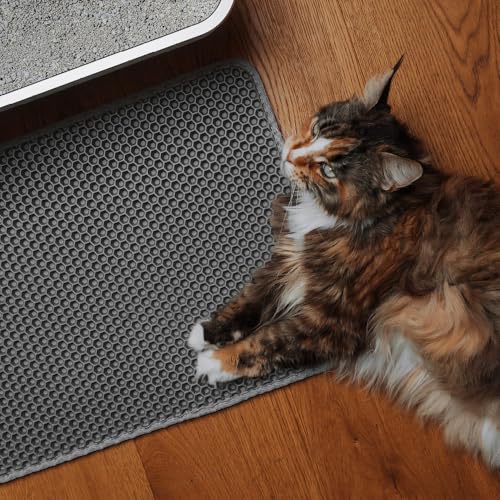 LucyBalu® LOOMAT Auffangmatte für Katzenstreu | Rutschfester Katzenklo Vorleger | Zweilagige Katzenmatte für Katzentoiletten | Katzenstreu Matte | Hygienische Katzenklo Matte | Streumatte | Anthrazit von LucyBalu