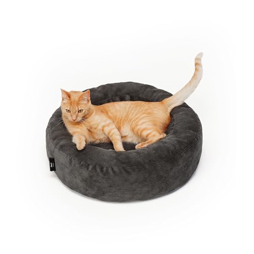 LucyBalu® Nest Katzenbett waschbar für kleine & große Katzen | Katzenschlafplatz | Katzenkissen | Katzensofa | Katzen-Kuschelbett | Cord Bettchen | Liegeplatz | Anthrazit von LucyBalu