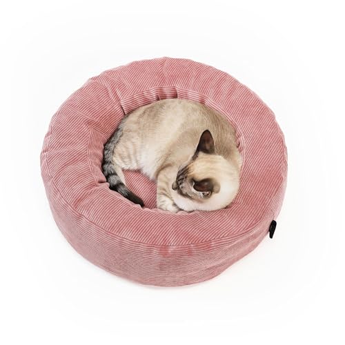 LucyBalu® Nest Katzenbett waschbar für kleine & große Katzen | Katzenschlafplatz | Katzenkissen | Katzensofa | Katzen-Kuschelbett | Cord Bettchen | Liegeplatz | Rosa von LucyBalu