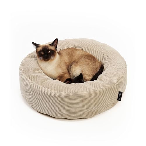 LucyBalu® Nest Katzenbett waschbar für kleine & große Katzen | Katzenschlafplatz | Katzenkissen | Katzensofa | Katzen-Kuschelbett | Cord Bettchen | Liegeplatz | Sand von LucyBalu
