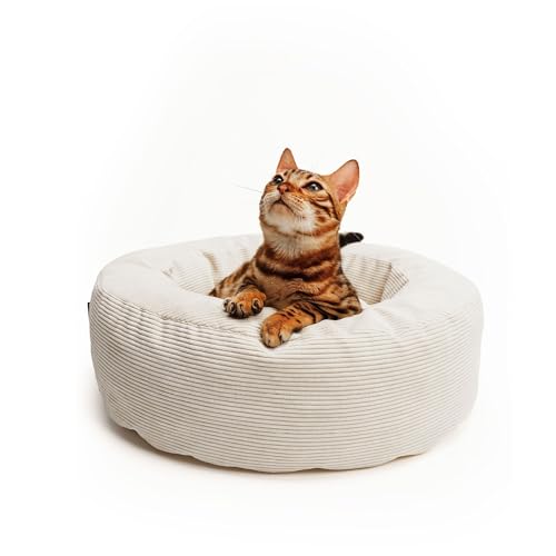 LucyBalu® Nest Katzenbett waschbar für kleine & große Katzen | Katzenschlafplatz | Katzenkissen | Katzensofa | Katzen-Kuschelbett | Cord Bettchen | Liegeplatz | Weiß von LucyBalu