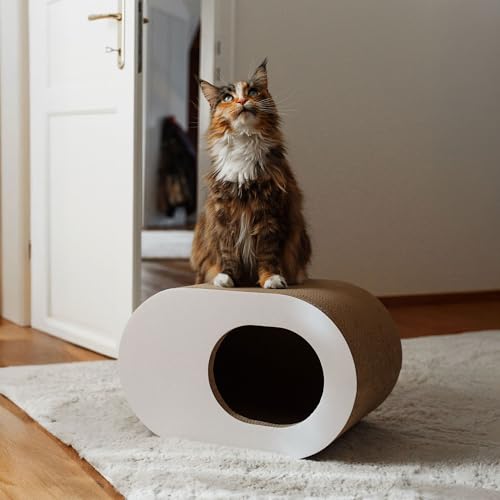 LucyBalu® PAPERCAVE Katzenhöhle aus Kratzpappe | Katzen Kratzmöglichkeit | Katzenhütte aus Wellpappe | Katzen Schlafplatz | Katzenmöbel | Kratzhaus | Kratzspielzeug | Kratzhöhle für Katzen | Natur von LucyBalu