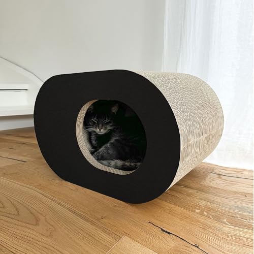 LucyBalu® PAPERCAVE Katzenhöhle aus Kratzpappe | Katzen Kratzmöglichkeit | Katzenhütte aus Wellpappe | Katzen Schlafplatz | Katzenmöbel | Kratzhaus | Kratzspielzeug | Kratzhöhle für Katzen | schwarz von LucyBalu