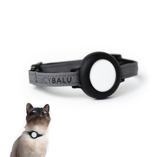 LucyBalu® Premium AirTag Katzenhalsband | Reißfestes Halsband für AirTag aus Nylon | AirTag Halsband für Katzen | Katzen Tracker | Apple AirTag kompatibel | Größenverstellbar Nylonband | Anthrazit von LucyBalu