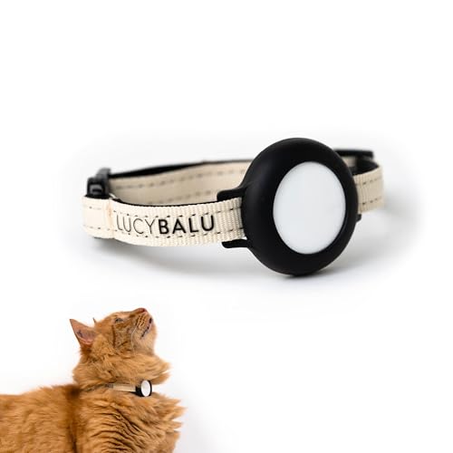 LucyBalu® Premium AirTag Katzenhalsband | Reißfestes Katzenhalsband für AirTag aus Nylon | AirTag Halsband für Katzen | Katzen Tracker | Apple AirTag kompatibel | Größenverstellbar Nylonband | Sand von LucyBalu