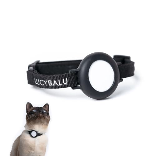 LucyBalu® Premium AirTag Katzenhalsband | Reißfestes Katzenhalsband für AirTag aus Nylon | AirTag Halsband für Katzen | Katzen Tracker | Apple AirTag kompatibel | Größenverstellbar Nylonband | Schwarz von LucyBalu