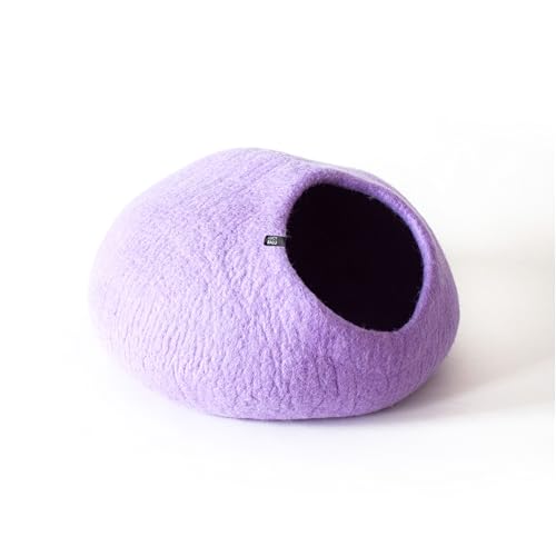 LucyBalu® Premium Katzenhöhle aus Filz | Natürliches Katzenbett aus 100% Flauschiger Wolle | Filzhöhle für Katzen handgefertigt in Nepal | Kuschelhöhle für Katzen | 45x45x28 cm | Lila von LucyBalu