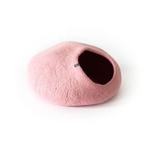 LucyBalu® Premium Katzenhöhle aus Filz | Natürliches Katzenbett aus 100% Flauschiger Wolle | Filzhöhle für Katzen handgefertigt in Nepal | Kuschelhöhle für Katzen | 45x45x28 cm | Rosa von LucyBalu