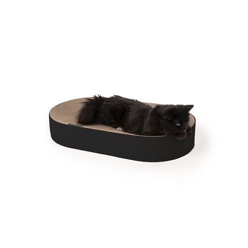 LucyBalu® SCRACTHBED Katzen Kratzbett| Katzenbett aus Pappe | Kartonbett | XXLKratzbrett für Katzen | Kratzpappe für Katzen | Kratzmöbel Katze | Kratzkarton | Katzen Kratzspielzeug Pappe | schwarz von LucyBalu
