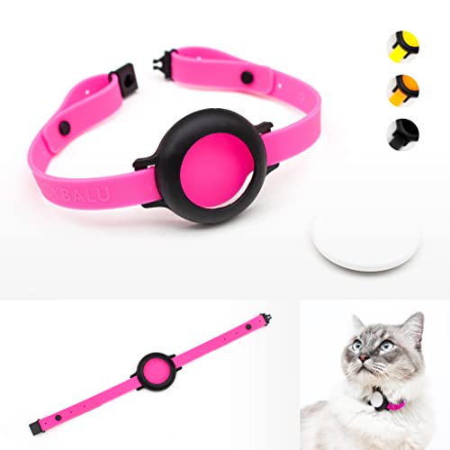 LucyBalu® Katzenhalsband für AirTag | Premium Halsband für AirTag - sicher, leicht, bequem | AirTag Halsband für Katzen | Katzen Tracker | Apple AirTag kompatibel | Silikonband Neon Pink von LucyBalu