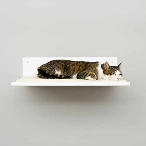LucyBalu® Wandliege für Katzen | Katzenbett für die Wand | Katzen Wand Liegeplatz | Katzen Wandbett | Katzenliege für die Wand | Katzenmöbel für Kletterwand | Katzenregal | Weiß mit Woll-Auflage von LucyBalu
