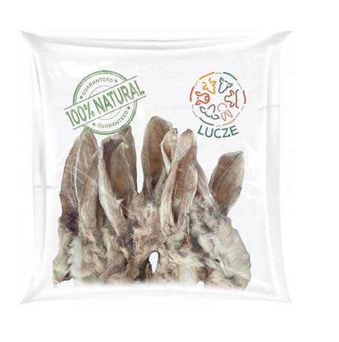 Lucze, Kaninchenohren mit Fell für Hunde, 5 Stück, hypoallergenes Hundefutter, Kauohren, ca.20cm, Natur Kausnack, gesungde ausgewogene Tiernahrung, Eigenherstellung von Lucze
