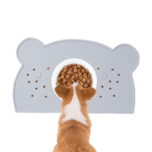 Lueear Hundefuttermatte – Futtermatte für Hunde mit erhöhten Kanten, waschbares, rutschfestes Silikon-Pad, auslaufsicher, Bärenform, für Welpen, Kätzchen, Boden drinnen und draußen von Lueear