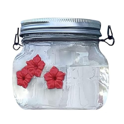 Luejnbogty 1 Packung Einmachglas-Vogelfutterspender mit Blumen-Futteröffnungen für Hängende Gartendekoration im Freien, Glastyp, Einfache Installation von Luejnbogty