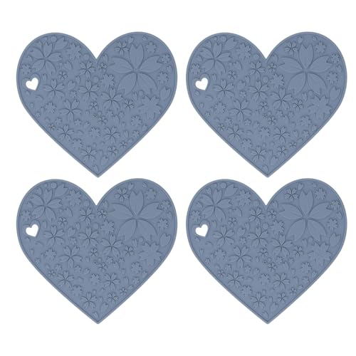 Lufodon 4pcs herzförmige silikon placemat Non Slip Tischmatten Küche Essmatten Haustier Fütterungsmatten Easy Clean Grey von Lufodon