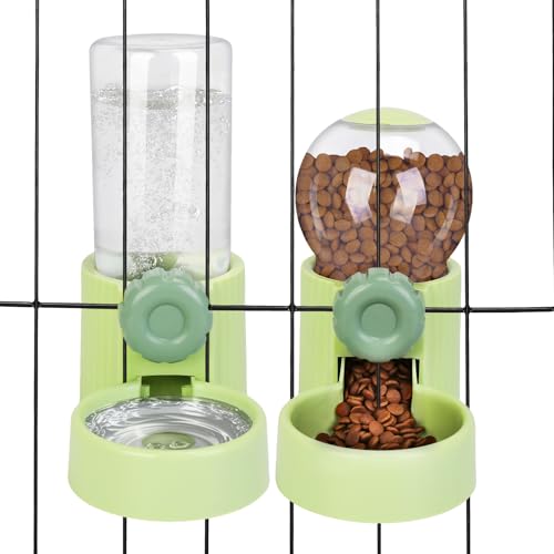 Luismia 1L Kennel Gravity Pet Feeder and Waterer Set, Box Auto Feeder Dish for Small Pets Cat Puppy Frettchen Bunny Guinea Pig, Detachable Hanging Cage Automatic Food Water Dispenser (Green) von Luismia