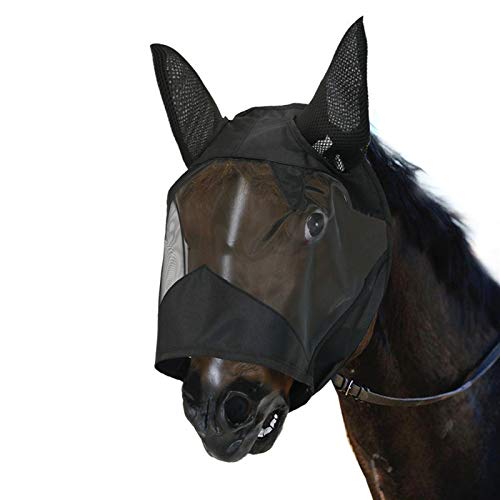 Lukasz Fliegen Maske für Pferde mit Ohren Atmungsaktives Feines Netz und Nicht Wärme Übertragende Comfort Fit Fliegen Maske - Schwarz L von Lukasz