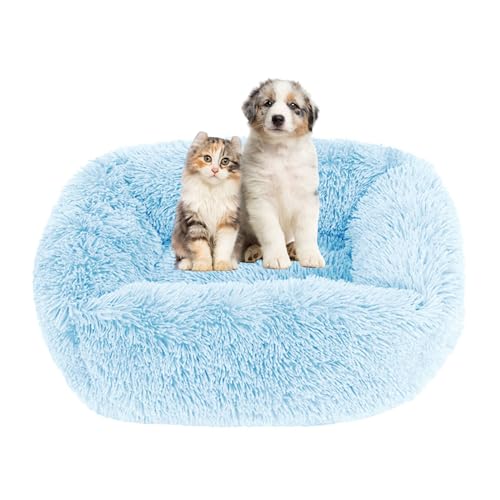 Lukery Hundebett Katzenbett Flauschig Rund aus Plüsch, Kuscheliges Donut Hundekissen und Katzenkissen Weiches Plüsch Hundeliege für Kleine, Mittelgroße und Große Haustiere (105X75CM,Hellblau) von Lukery