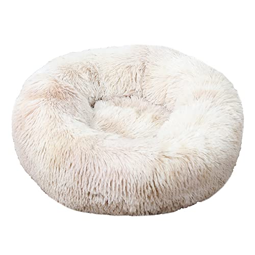 Lukery Hundebett Katzenbett Flauschig Rund aus Plüsch, Kuscheliges Donut Hundekissen und Katzenkissen Weiches Plüsch Hundeliege für Kleine, Mittelgroße und Große Haustiere (110CM,Beigebraun) von Lukery