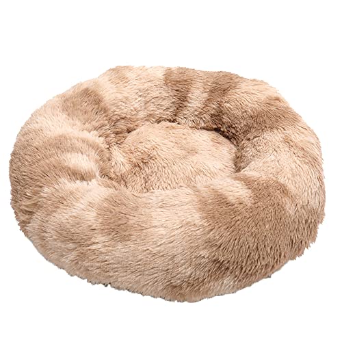 Lukery Hundebett Katzenbett Flauschig Rund aus Plüsch, Kuscheliges Donut Hundekissen und Katzenkissen Weiches Plüsch Hundeliege für Kleine, Mittelgroße und Große Haustiere (110CM,Braun) von Lukery