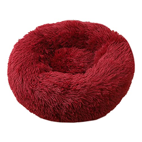 Lukery Hundebett Katzenbett Flauschig Rund aus Plüsch, Kuscheliges Donut Hundekissen und Katzenkissen Weiches Plüsch Hundeliege für Kleine, Mittelgroße und Große Haustiere (110CM,Burgunderrot) von Lukery