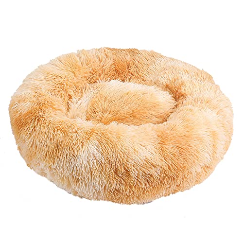 Lukery Hundebett Katzenbett Flauschig Rund aus Plüsch, Kuscheliges Donut Hundekissen und Katzenkissen Weiches Plüsch Hundeliege für Kleine, Mittelgroße und Große Haustiere (110CM,Gelb) von Lukery