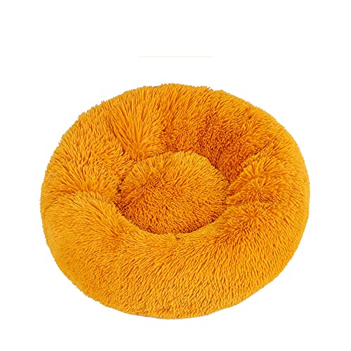 Lukery Hundebett Katzenbett Flauschig Rund aus Plüsch, Kuscheliges Donut Hundekissen und Katzenkissen Weiches Plüsch Hundeliege für Kleine, Mittelgroße und Große Haustiere (110CM,Goldgelb) von Lukery