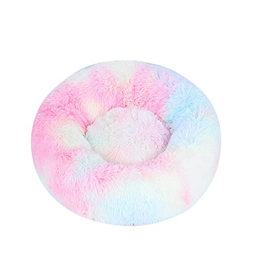 Lukery Hundebett Katzenbett Flauschig Rund aus Plüsch, Kuscheliges Donut Hundekissen und Katzenkissen Weiches Plüsch Hundeliege für Kleine, Mittelgroße und Große Haustiere (110CM,Tie-dye Regenbogen) von Lukery