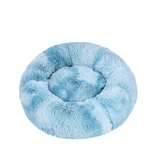 Lukery Hundebett Katzenbett Flauschig Rund aus Plüsch, Kuscheliges Donut Hundekissen und Katzenkissen Weiches Plüsch Hundeliege für Kleine, Mittelgroße und Große Haustiere (110CM,Tie-dye Haze Blue) von Lukery