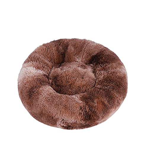 Lukery Hundebett Katzenbett Flauschig Rund aus Plüsch, Kuscheliges Donut Hundekissen und Katzenkissen Weiches Plüsch Hundeliege für Kleine, Mittelgroße und Große Haustiere (110CM,Tie-dye braun) von Lukery