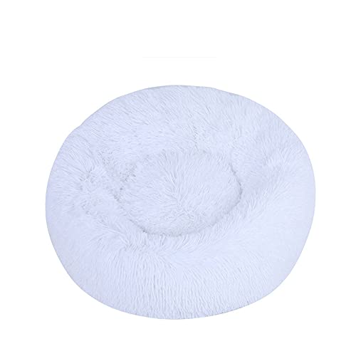 Lukery Hundebett Katzenbett Flauschig Rund aus Plüsch, Kuscheliges Donut Hundekissen und Katzenkissen Weiches Plüsch Hundeliege für Kleine, Mittelgroße und Große Haustiere (110CM,Weiß) von Lukery