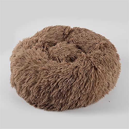 Lukery Hundebett Katzenbett Flauschig Rund aus Plüsch, Kuscheliges Donut Hundekissen und Katzenkissen Weiches Plüsch Hundeliege für Kleine, Mittelgroße und Große Haustiere (40CM,Curry) von Lukery