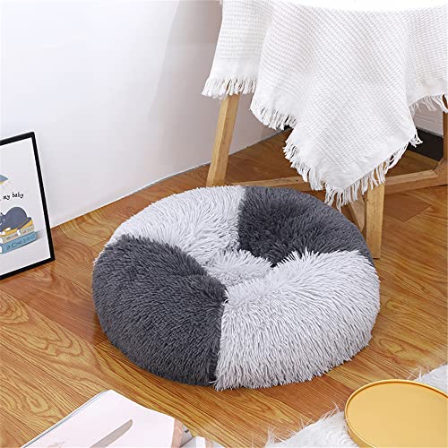 Lukery Hundebett Katzenbett Flauschig Rund aus Plüsch, Kuscheliges Donut Hundekissen und Katzenkissen Weiches Plüsch Hundeliege für Kleine, Mittelgroße und Große Haustiere (40CM,Grau + Dunkelgrau) von Lukery