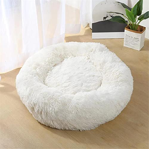 Lukery Hundebett Katzenbett Flauschig Rund aus Plüsch, Kuscheliges Donut Hundekissen und Katzenkissen Weiches Plüsch Hundeliege für Kleine, Mittelgroße und Große Haustiere (40CM,Weiß) von Lukery