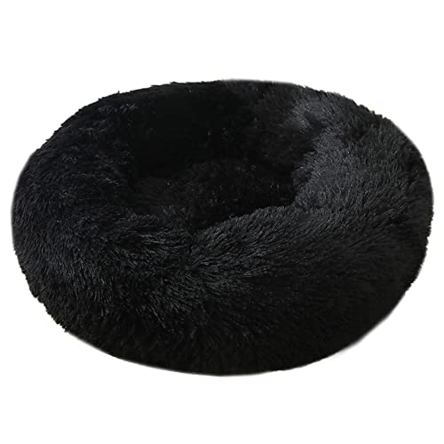 Lukery Hundebett Katzenbett Flauschig Rund aus Plüsch, Kuscheliges Donut Hundekissen und Katzenkissen Weiches Plüsch Hundeliege für Kleine, Mittelgroße und Große Haustiere (40CM,schwarz) von Lukery