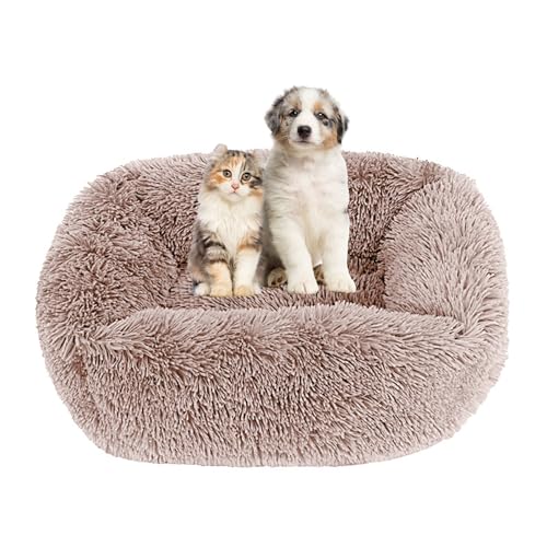 Lukery Hundebett Katzenbett Flauschig Rund aus Plüsch, Kuscheliges Donut Hundekissen und Katzenkissen Weiches Plüsch Hundeliege für Kleine, Mittelgroße und Große Haustiere (45X35CM,Grau) von Lukery