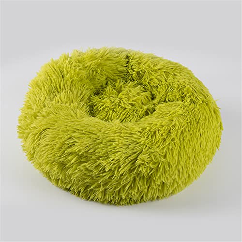 Lukery Hundebett Katzenbett Flauschig Rund aus Plüsch, Kuscheliges Donut Hundekissen und Katzenkissen Weiches Plüsch Hundeliege für Kleine, Mittelgroße und Große Haustiere (50CM,Gelb-Grün) von Lukery