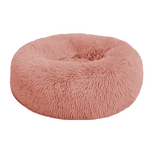 Lukery Hundebett Katzenbett Flauschig Rund aus Plüsch, Kuscheliges Donut Hundekissen und Katzenkissen Weiches Plüsch Hundeliege für Kleine, Mittelgroße und Große Haustiere (50CM,Leder rosa) von Lukery