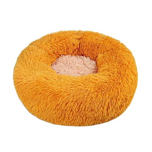 Lukery Hundebett Katzenbett Flauschig Rund aus Plüsch, Kuscheliges Donut Hundekissen und Katzenkissen Weiches Plüsch Hundeliege für Kleine, Mittelgroße und Große Haustiere (50CM,Orange) von Lukery