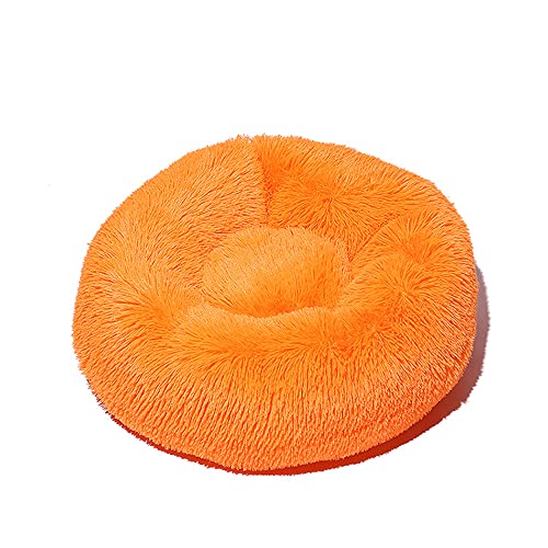 Lukery Hundebett Katzenbett Flauschig Rund aus Plüsch, Kuscheliges Donut Hundekissen und Katzenkissen Weiches Plüsch Hundeliege für Kleine, Mittelgroße und Große Haustiere (50CM,Orange) von Lukery