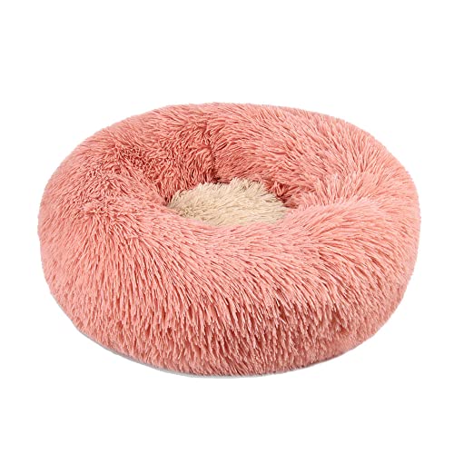 Lukery Hundebett Katzenbett Flauschig Rund aus Plüsch, Kuscheliges Donut Hundekissen und Katzenkissen Weiches Plüsch Hundeliege für Kleine, Mittelgroße und Große Haustiere (50CM,rosa) von Lukery