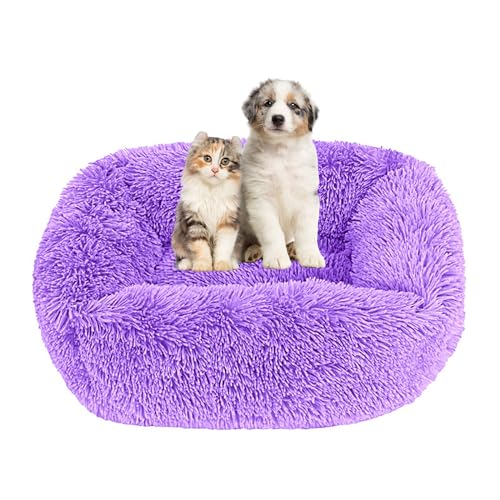 Lukery Hundebett Katzenbett Flauschig Rund aus Plüsch, Kuscheliges Donut Hundekissen und Katzenkissen Weiches Plüsch Hundeliege für Kleine, Mittelgroße und Große Haustiere (55X45CM,Lila) von Lukery