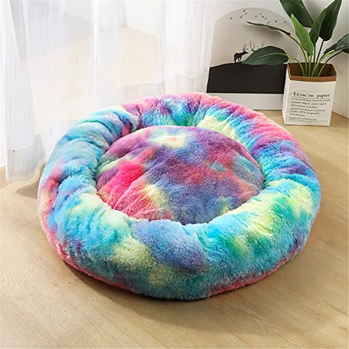 Lukery Hundebett Katzenbett Flauschig Rund aus Plüsch, Kuscheliges Donut Hundekissen und Katzenkissen Weiches Plüsch Hundeliege für Kleine, Mittelgroße und Große Haustiere (60CM,Schillerndes Blau) von Lukery