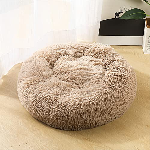 Lukery Hundebett Katzenbett Flauschig Rund aus Plüsch, Kuscheliges Donut Hundekissen und Katzenkissen Weiches Plüsch Hundeliege für Kleine, Mittelgroße und Große Haustiere (60CM,Weizen) von Lukery