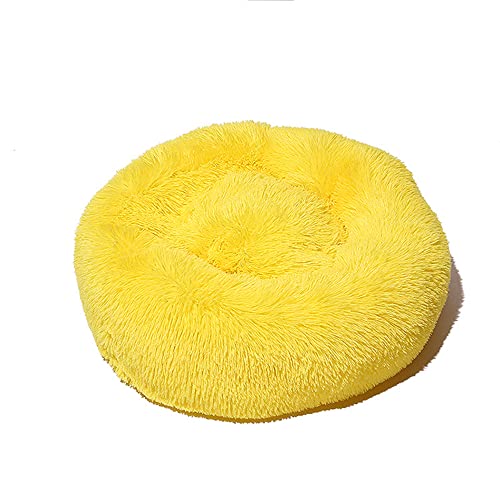 Lukery Hundebett Katzenbett Flauschig Rund aus Plüsch, Kuscheliges Donut Hundekissen und Katzenkissen Weiches Plüsch Hundeliege für Kleine, Mittelgroße und Große Haustiere (60CM,gelb) von Lukery
