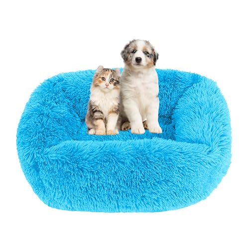 Lukery Hundebett Katzenbett Flauschig Rund aus Plüsch, Kuscheliges Donut Hundekissen und Katzenkissen Weiches Plüsch Hundeliege für Kleine, Mittelgroße und Große Haustiere (65X55CM,Blau) von Lukery