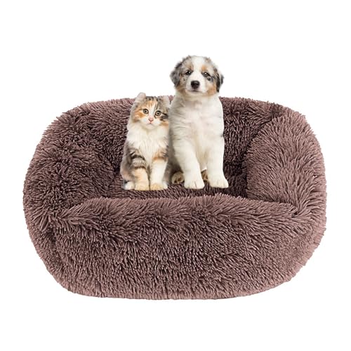 Lukery Hundebett Katzenbett Flauschig Rund aus Plüsch, Kuscheliges Donut Hundekissen und Katzenkissen Weiches Plüsch Hundeliege für Kleine, Mittelgroße und Große Haustiere (65X55CM,Hellbraun) von Lukery