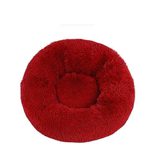 Lukery Hundebett Katzenbett Flauschig Rund aus Plüsch, Kuscheliges Donut Hundekissen und Katzenkissen Weiches Plüsch Hundeliege für Kleine, Mittelgroße und Große Haustiere (70CM,Burgunderrot) von Lukery