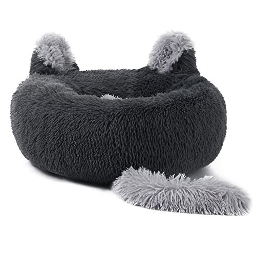 Lukery Hundebett Katzenbett Flauschig Rund aus Plüsch, Kuscheliges Donut Hundekissen und Katzenkissen Weiches Plüsch Hundeliege für Kleine, Mittelgroße und Große Haustiere (70CM,Dunkelgrau) von Lukery